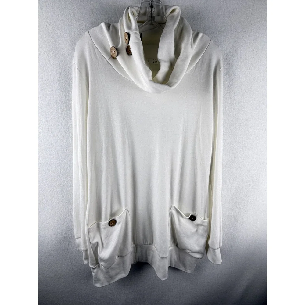 Womens‎ White Long Sleeve Cowl Neck Tunic Sz 12/14 Laganlook Super Soft Comfy